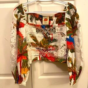 NWT Farm Rio Forest Birds Embroidered Blouse Size S